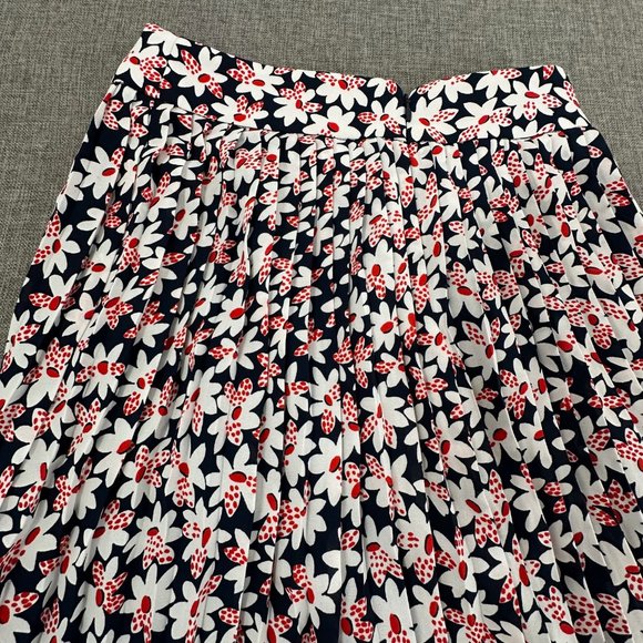 J. Crew Pleated Skirt Floral Sz 00‎ Blue Red White Lined Zipper - Picture 11 of 12